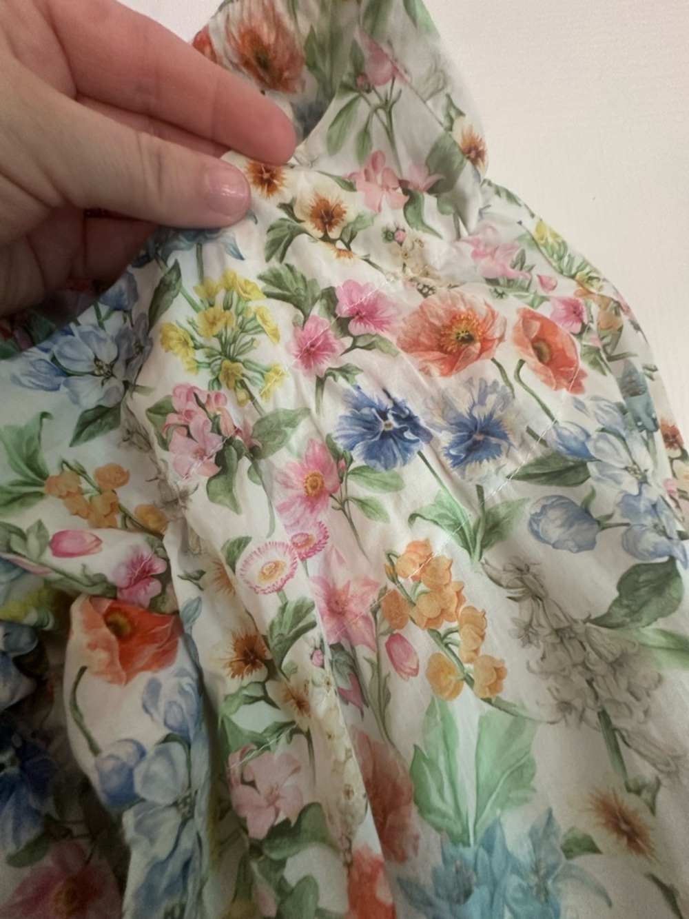 size large Horror Vacui Floral Peasant Midi Dress with Ruffled Neckline - Picture 5 of 6